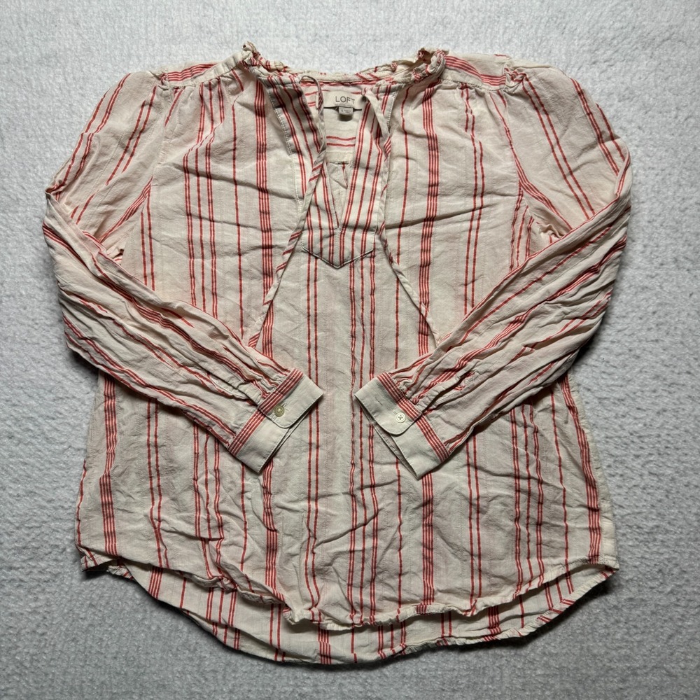 Ann Taylor Loft Shirt Tie Striped Blouse Top‎ Long Sleeve Women's Size Small